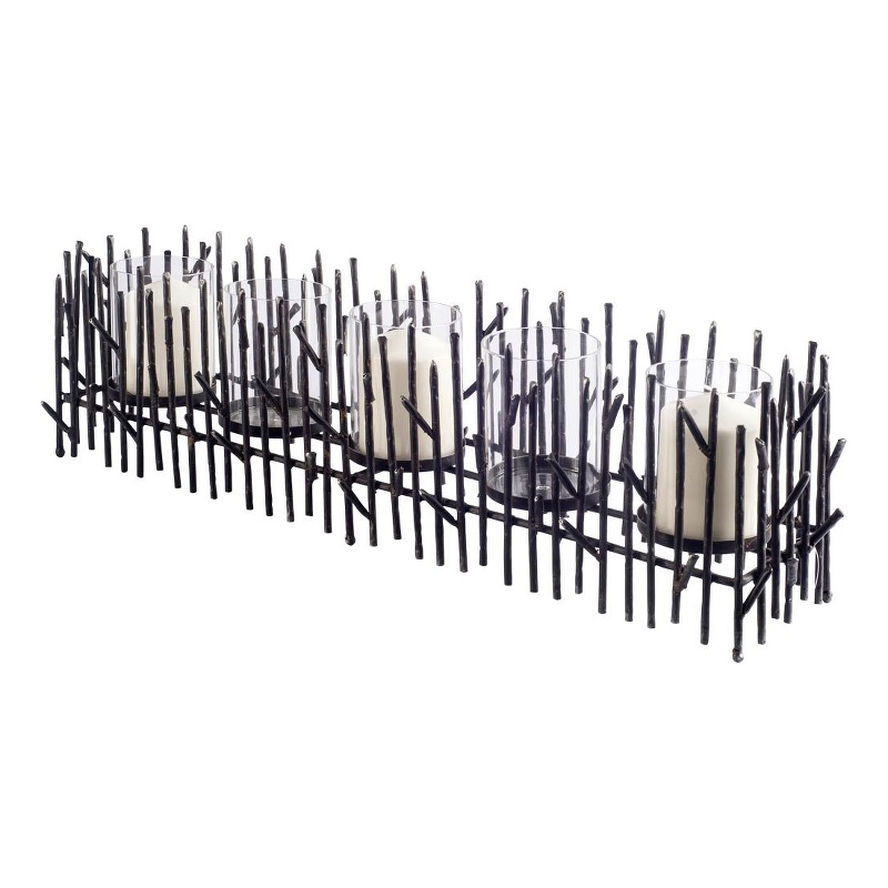 Mercana Mondavi Dark Metal Twigs Table Candle Holder in Black