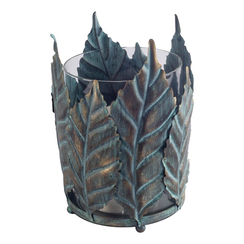 Mercana Pana I Small Green/Gold Metal Leaf Table Candle Holder