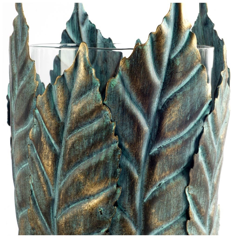 Mercana Pana I Small Green/Gold Metal Leaf Table Candle Holder