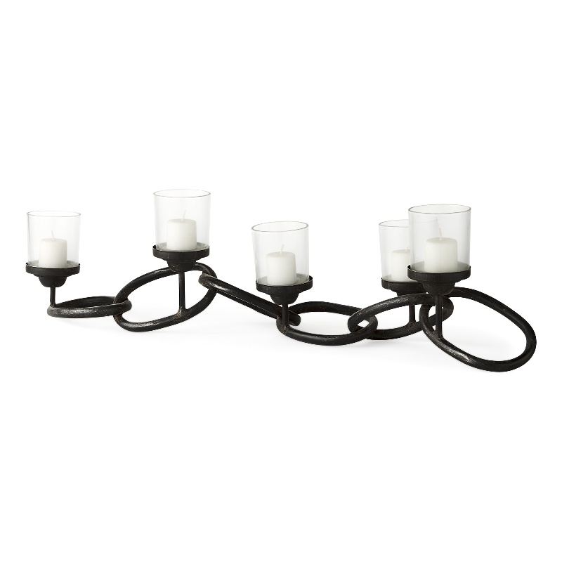 Mercana Quito Black Metal Chain-Link Five Candle Table Candle Holder