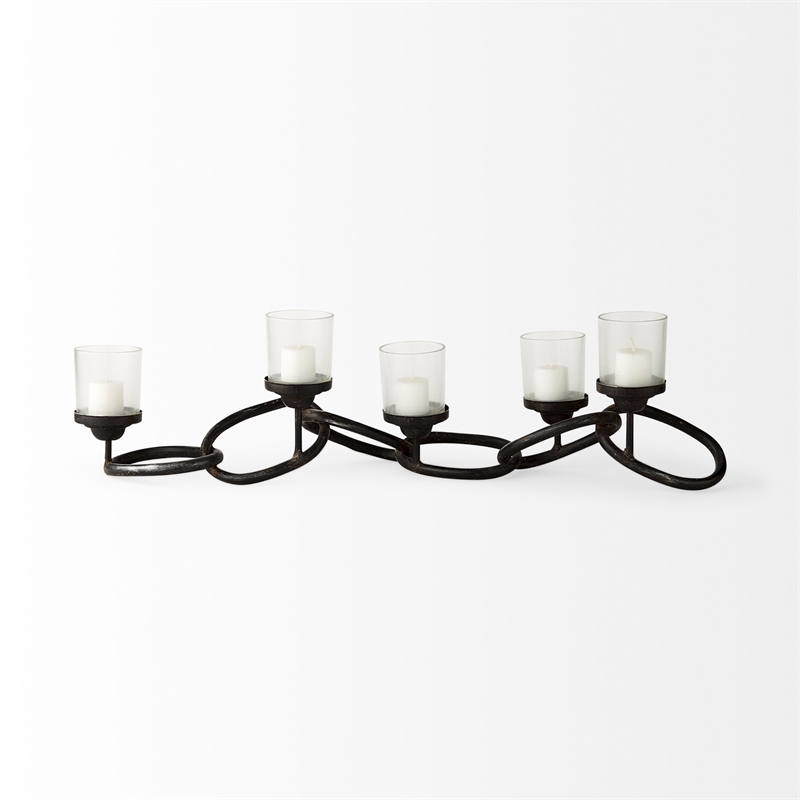 Mercana Quito Black Metal Chain-Link Five Candle Table Candle Holder