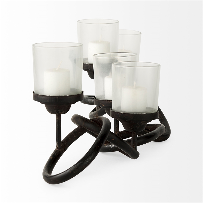 Mercana Quito Black Metal Chain-Link Five Candle Table Candle Holder