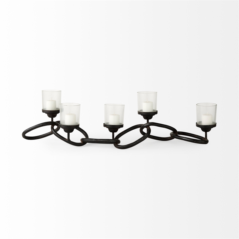 Mercana Quito Black Metal Chain-Link Five Candle Table Candle Holder