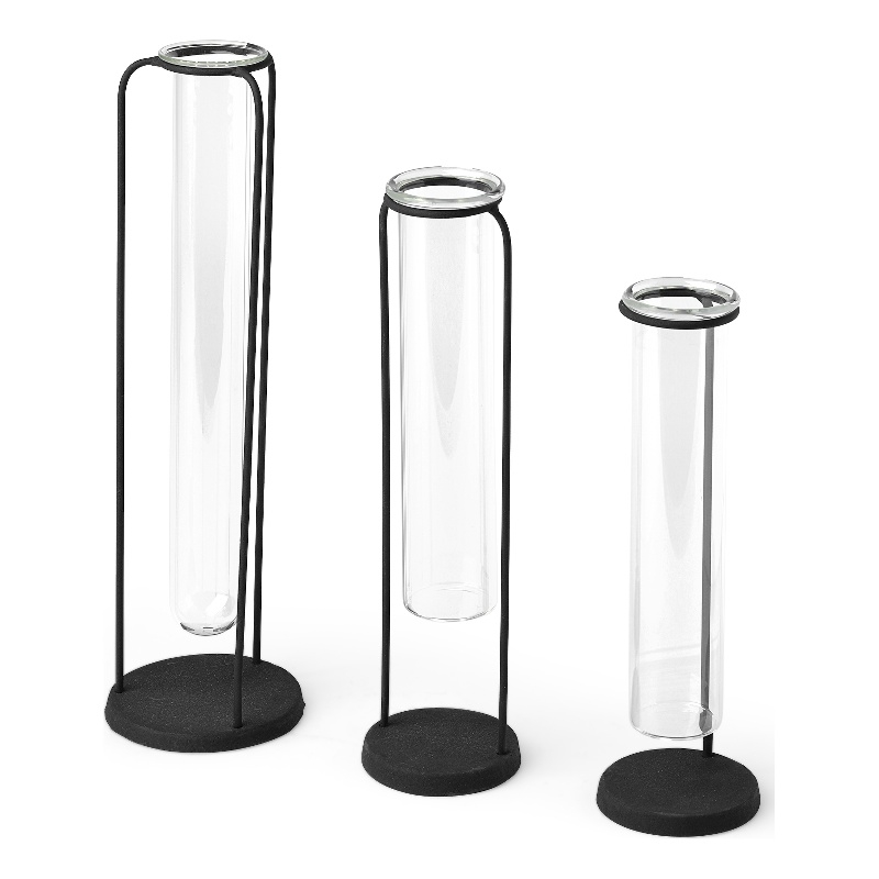 Mercana Beeker Set Of Three Matte Black Metal Test Tube Style Vases