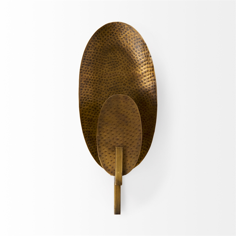 Mercana Clarence 7.0L X 5.3W X 17.0H Metal Hammered Gold Round Wall Sconce