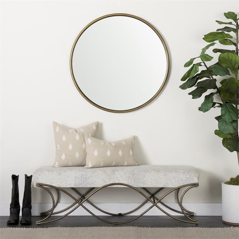 Mercana Ayla Dark Gray Fabric Seat W/ Dark Nickel Metal Frame Bench