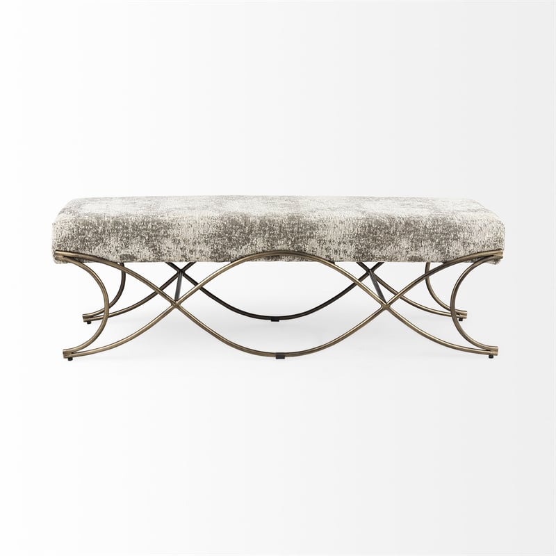 Mercana Ayla Light And Dark Gray Fabric Seat W/ Antique Gold Metal Frame Bench