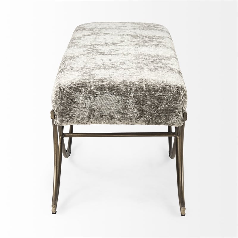Mercana Ayla Light And Dark Gray Fabric Seat W/ Antique Gold Metal Frame Bench