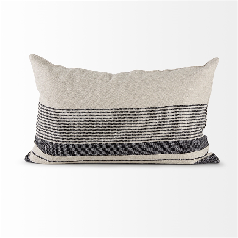 Mercana Thalia Fabric Striped And Fringed Decorative Pillow Cover Black/Beige