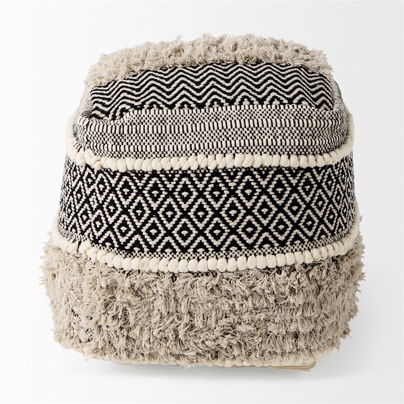 Mercana Darika 16.0L X 16.0W X 16.0H Black/White/Gray Cotton Pouf