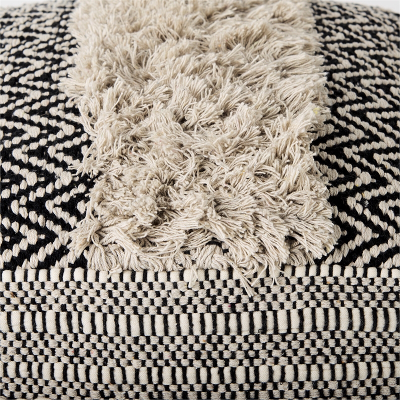 Mercana Darika 16.0L X 16.0W X 16.0H Black/White/Gray Cotton Pouf
