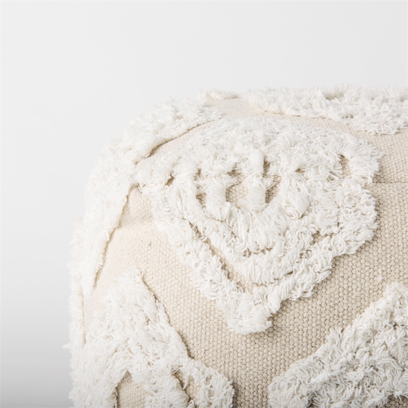 Mercana Ekanta 16.0L X 16.0W X 16.0H Cream/Beige Patterned Cotton Pouf