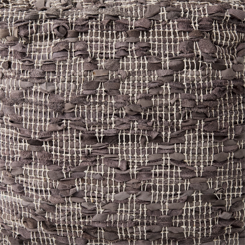 Mercana Falguni 16.0L X 16.0W X 16.0H Gray Leather And Cotton Patterned Pouf