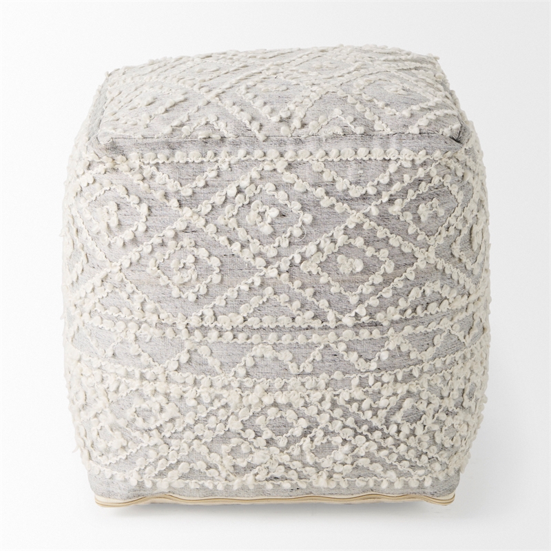 Mercana Farida 6.0L X 16.0W X 16.0H Light Gray Wool And Polyester Patterned Pouf