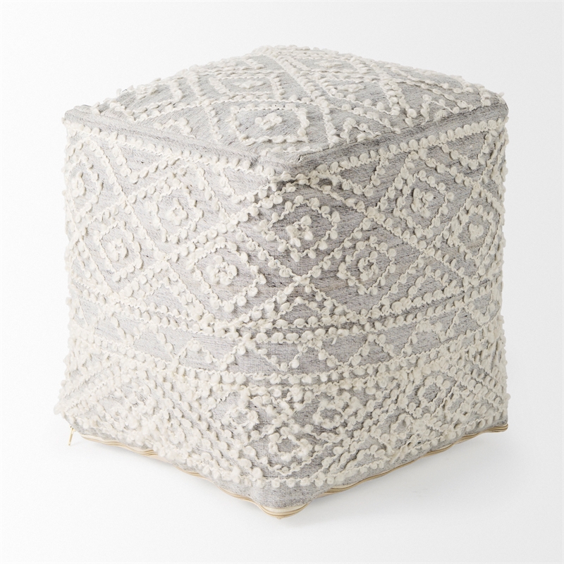 Mercana Farida 6.0L X 16.0W X 16.0H Light Gray Wool And Polyester Patterned Pouf