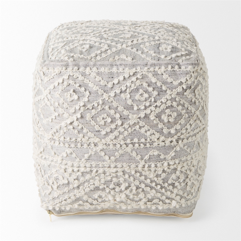 Mercana Farida 6.0L X 16.0W X 16.0H Light Gray Wool And Polyester Patterned Pouf