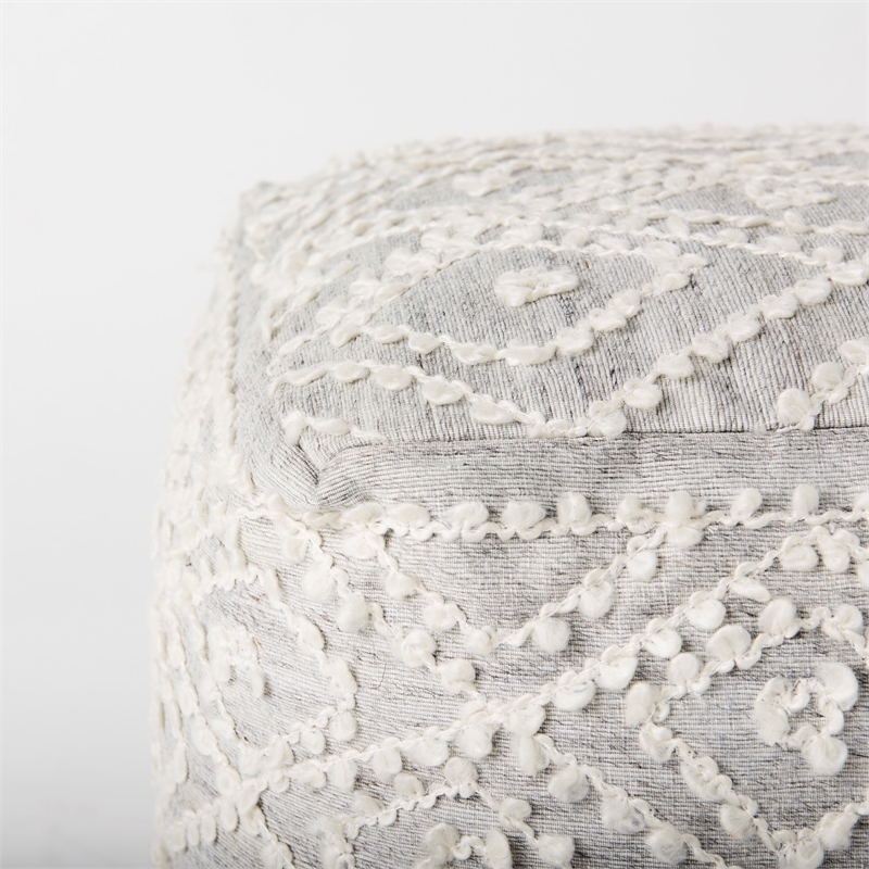 Mercana Farida 6.0L X 16.0W X 16.0H Light Gray Wool And Polyester Patterned Pouf