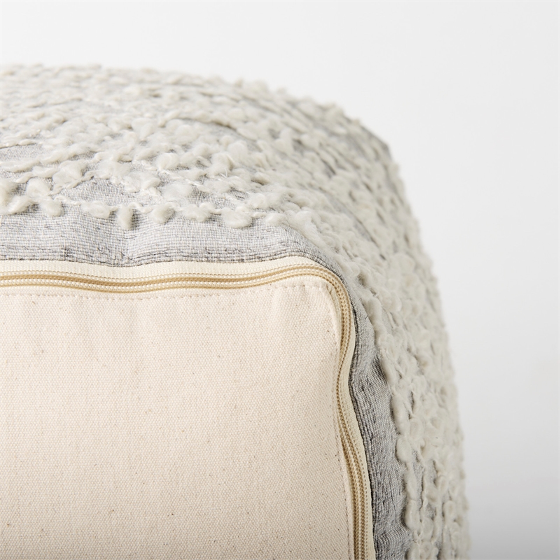 Mercana Farida 6.0L X 16.0W X 16.0H Light Gray Wool And Polyester Patterned Pouf