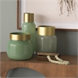 Mercana Minty Medium Green Glass Vase W/Matte Gold Metal Neck Cuff