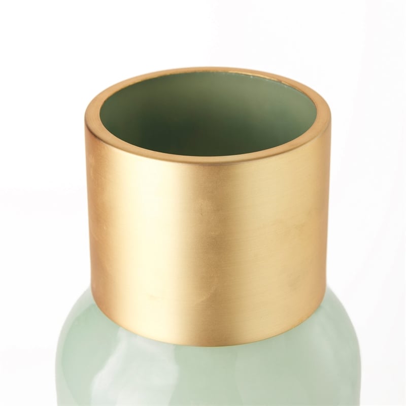 Mercana Minty 5.7L X 5.7W X 16.8H Green Glass Vase W/Matte Gold Metal Neck Cuff