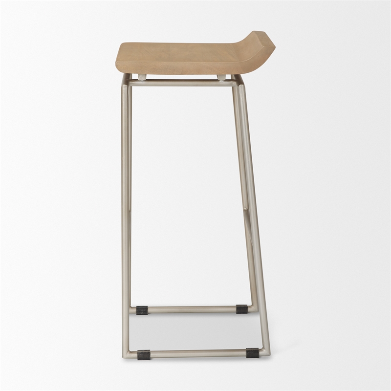 Mercana Givens 14.0L X 15.8W X 31.8H Brown Wood W/Silver Metal Frame Barstool