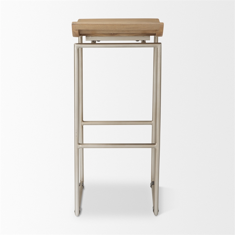 Mercana Givens 14.0L X 15.8W X 31.8H Brown Wood W/Silver Metal Frame Barstool