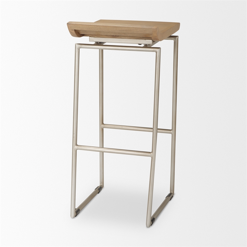 Mercana Givens 14.0L X 15.8W X 31.8H Brown Wood W/Silver Metal Frame Barstool