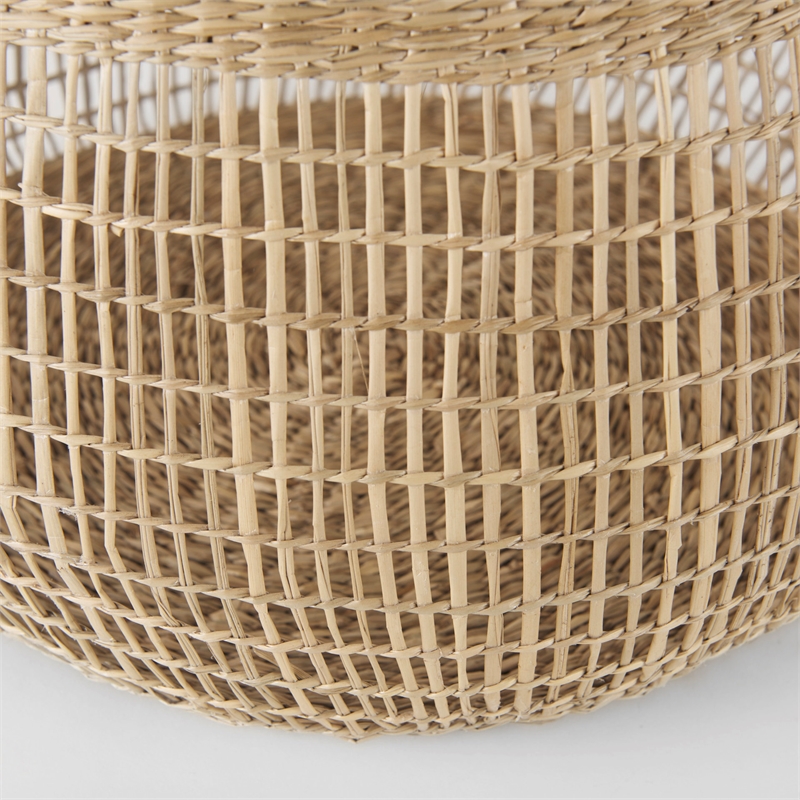 Mercana Light Brown Seagrass Woven Round Basket with Long Handle (Set of 2)