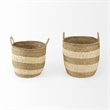 Mercana Bradley Light Brown W/Striped Seagrass Basket W/ Handles in Set Of 2