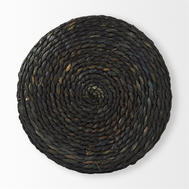 Mercana Dina 17.7L X 17.7W X 17.7H Black Cornhusk And Water Hyacinth Round Pouf