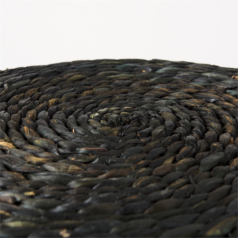 Mercana Dina 17.7L X 17.7W X 17.7H Black Cornhusk And Water Hyacinth Round Pouf