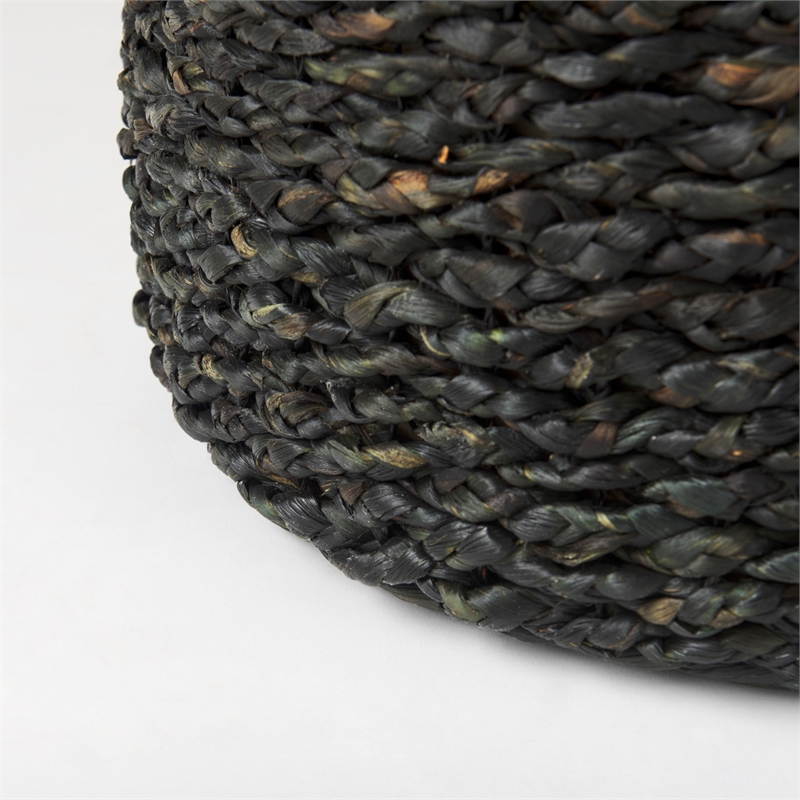 Mercana Dina 17.7L X 17.7W X 17.7H Black Cornhusk And Water Hyacinth Round Pouf