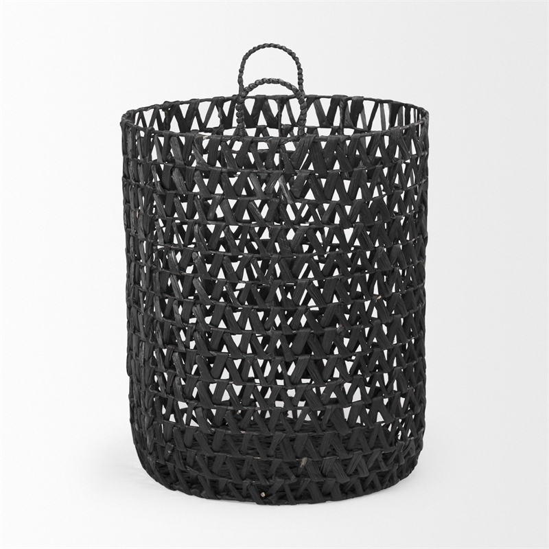 Mercana Lola Black Water Hyacinth Zig Zag Weave Round Basket (Set Of 3)
