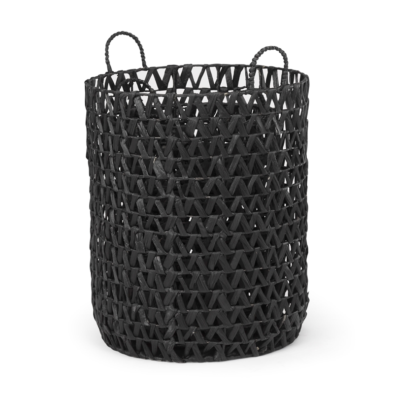 Mercana Lola Black Water Hyacinth Zig Zag Weave Round Basket (Set Of 3)