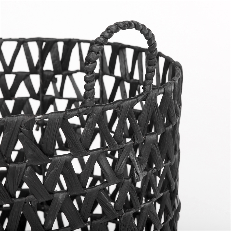Mercana Lola Black Water Hyacinth Zig Zag Weave Round Basket (Set Of 3)