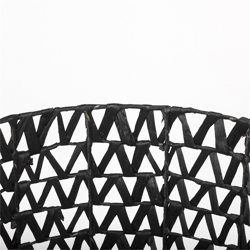 Mercana Lola Black Water Hyacinth Zig Zag Weave Round Basket (Set Of 3)