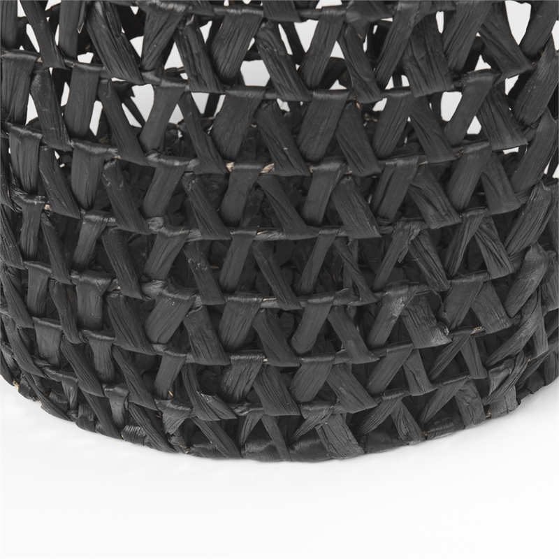 Mercana Lola Black Water Hyacinth Zig Zag Weave Round Basket (Set Of 3)