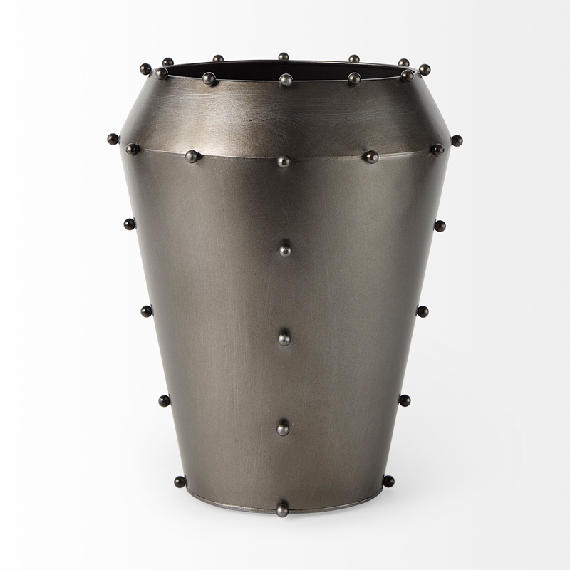 Mercana Elio 12.2H Large Gun Metal Gray Metal W/Studs Vase