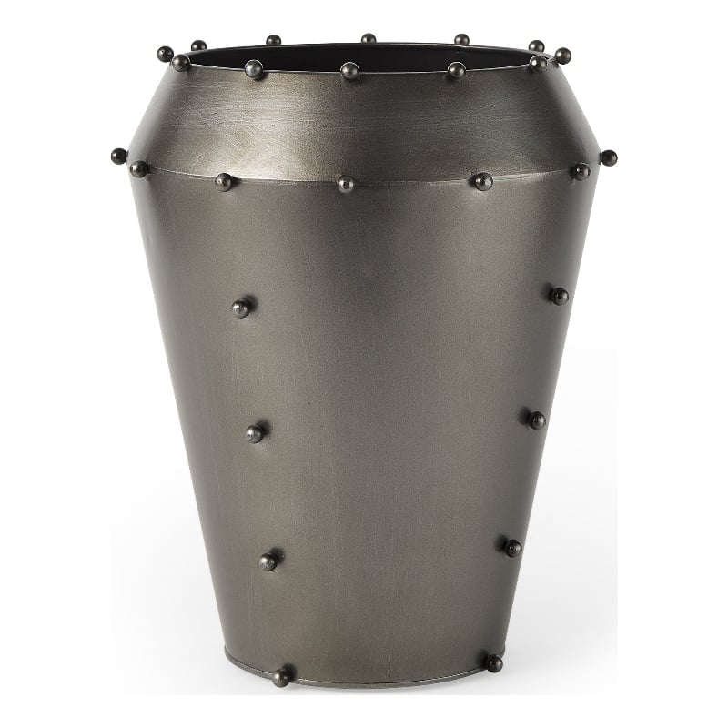 Mercana Elio 12.2H Large Gun Metal Gray Metal W/Studs Vase