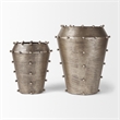 Mercana Elio 9.1H Small Champagne Metal W/Studs Vase in Sage