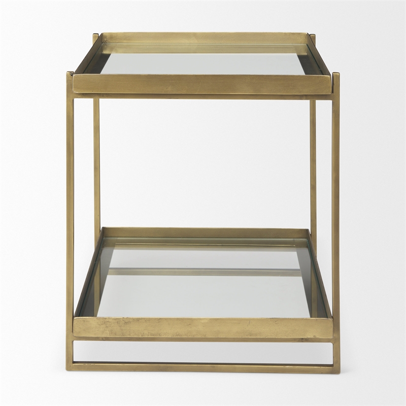 Mercana Furniture Trey Metal with Glass Accent Table in Antique Gold