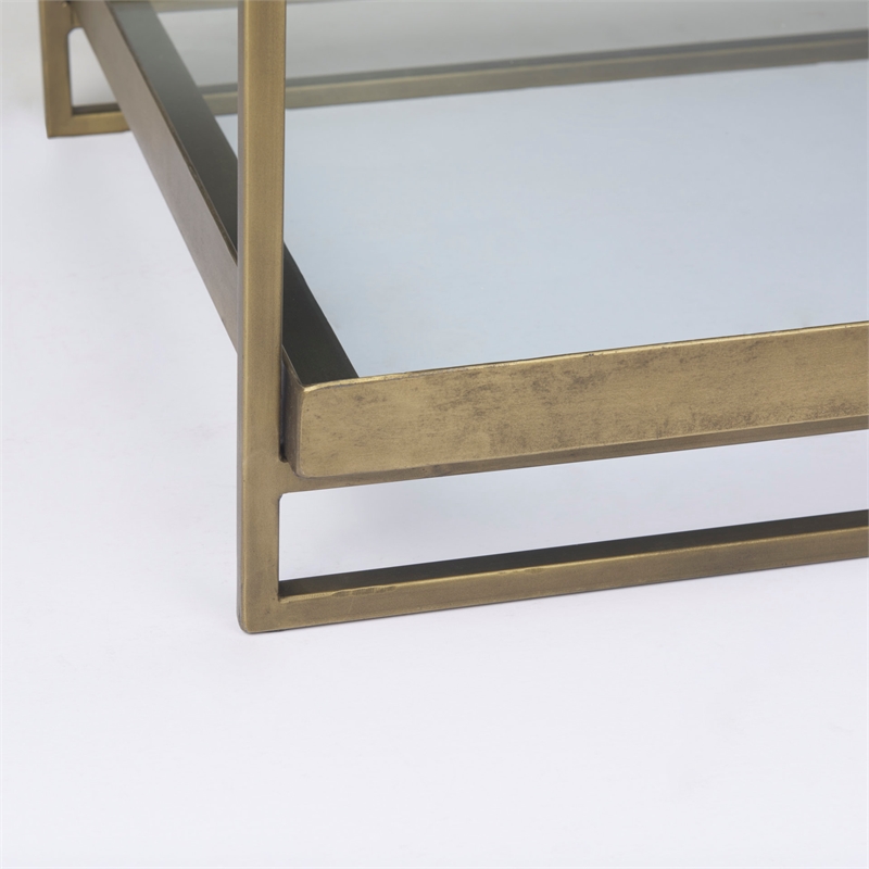 Mercana Furniture Trey Metal with Glass Accent Table in Antique Gold