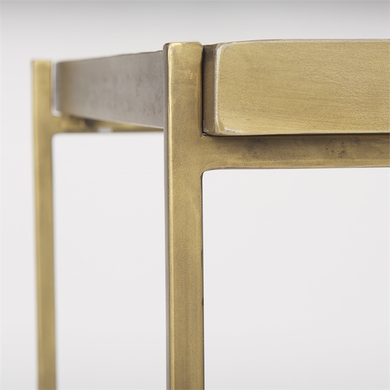 Mercana Furniture Trey Metal with Glass Accent Table in Antique Gold