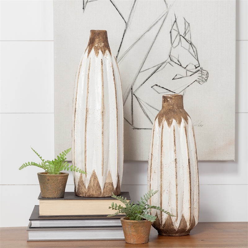 Mercana Sisko I Short Rustic Brown White Ceramic Vase