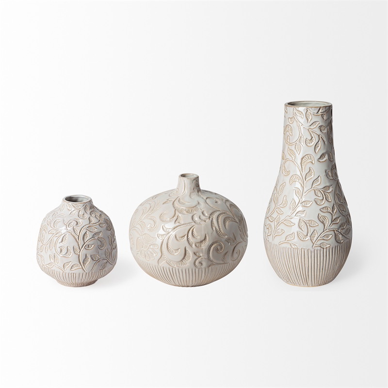 Mercana Jadiza Ii Medium White Glaze Floral Pattern Vase