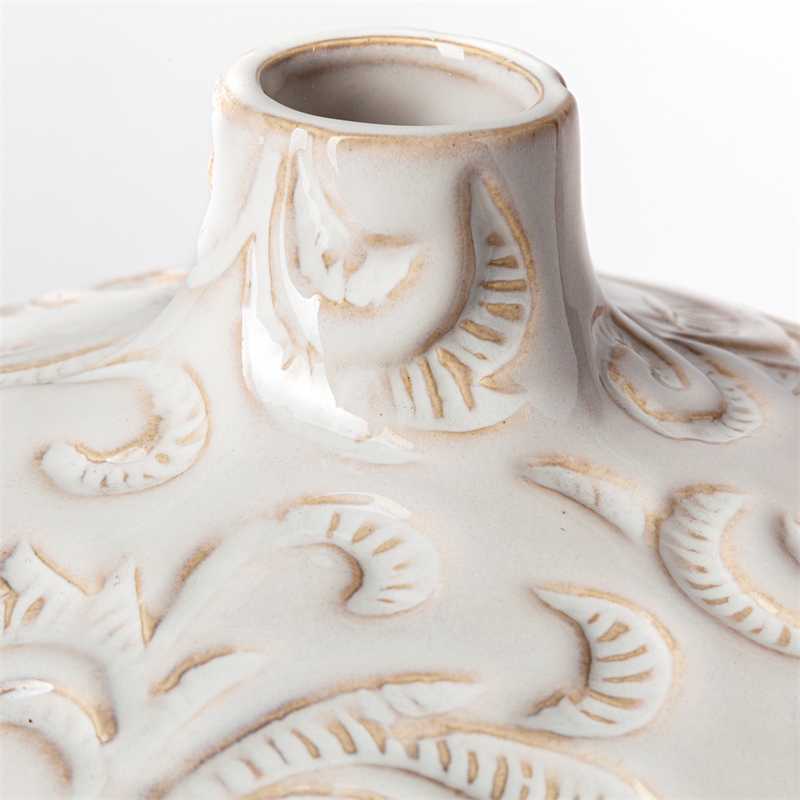 Mercana Jadiza Ii Medium White Glaze Floral Pattern Vase