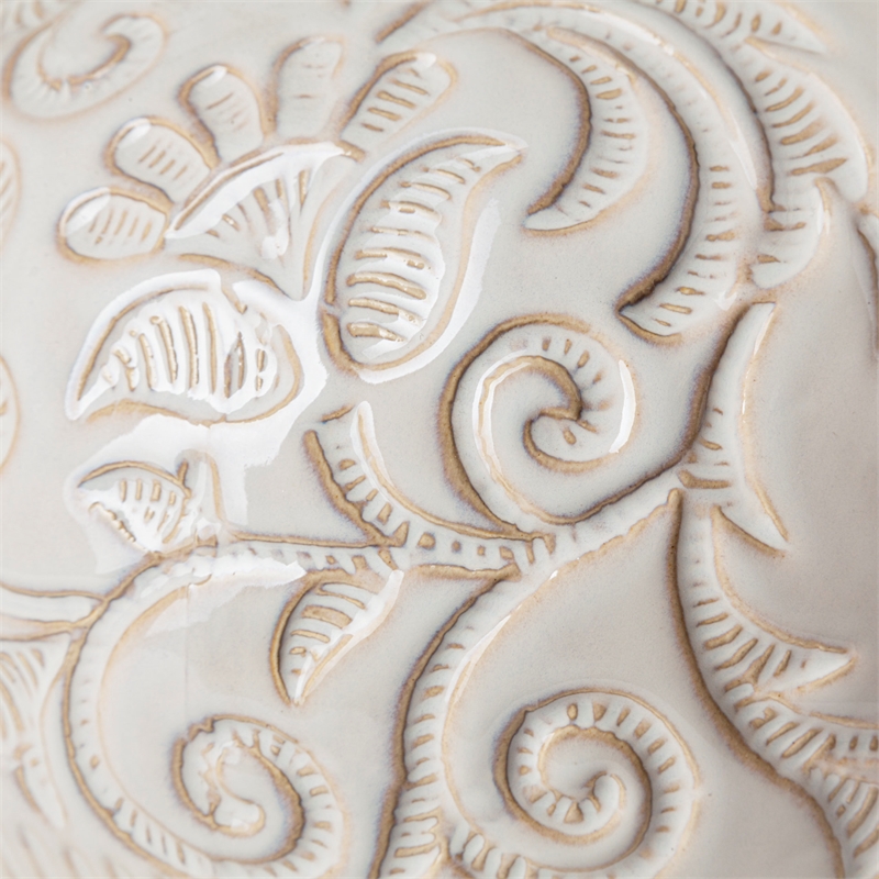 Mercana Jadiza Ii Medium White Glaze Floral Pattern Vase