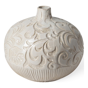 Mercana Jadiza Ii Medium White Glaze Floral Pattern Vase
