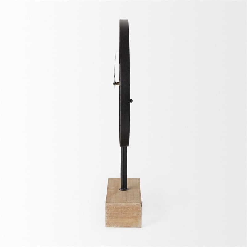 Mercana Oris Black Metal/Wood Open Frame Table Clock in Black