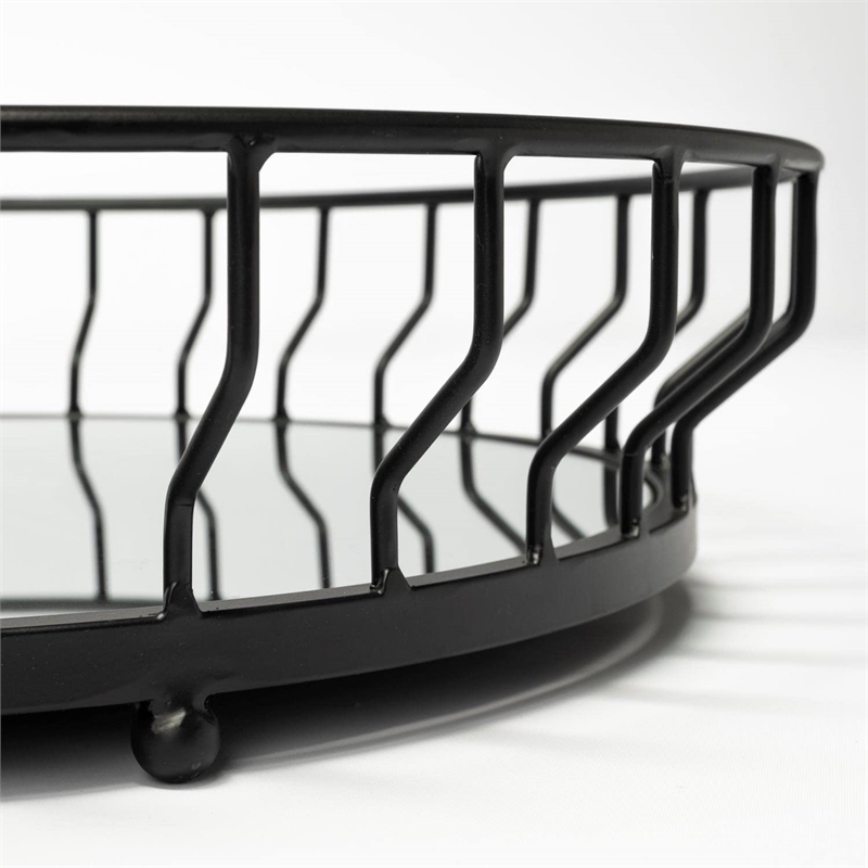 Mercana Helena 20L X 20W Black Metal Mirrored Bottom Round Serving Tray